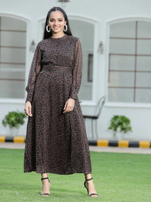 Juniper Women Fit and Flare Black Maxi/Full Length Dress