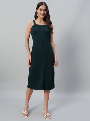 Attire Empire Women Bodycon Dark Green Below Knee Dress