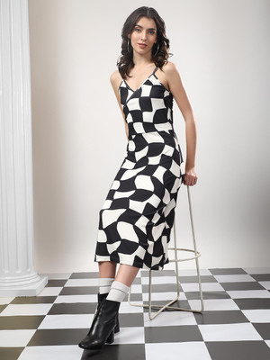 KOTTY Women Fit and Flare Multicolor Midi/Calf Length Dress