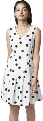 YU by Pantaloons Women Fit and Flare White, Black Mini/Short Dress