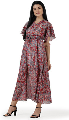 Pratyusha Women A-line Multicolor Maxi/Full Length Dress