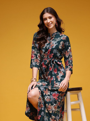 HERE&NOW Women Shirt Green Midi/Calf Length Dress