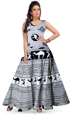 HouseOfCommon Women Ethnic Dress Black, White Dress