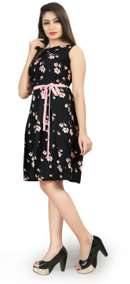tanvi creation Women A-line Black, Pink Midi/Calf Length Dress