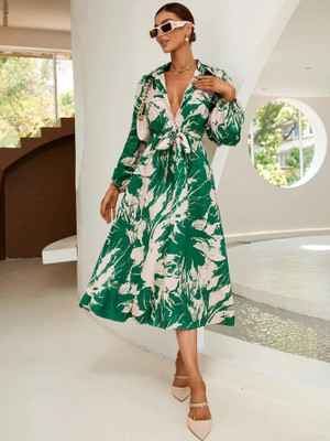 Leriya Fashion Women A-line Green Below Knee Dress