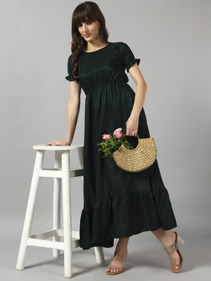 Femvy Women Solid Ethnic Dress Kurta(Green)