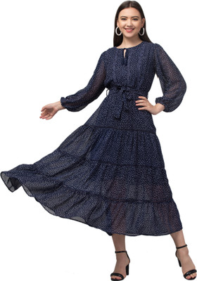 My Swag Women Fit and Flare Blue Midi/Calf Length Dress