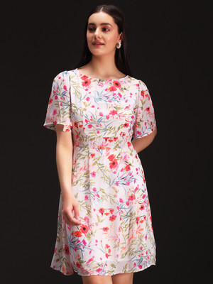Emeros Women A-line White, Red, Green Knee Length Dress