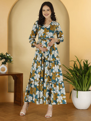 SHANSH Women Fit and Flare Green Ankle Length Dress