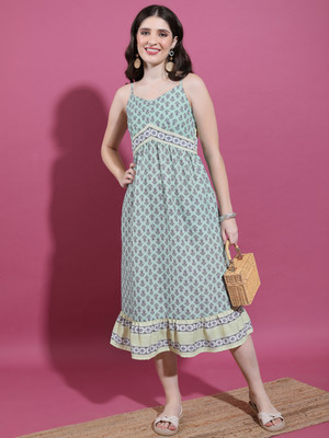 Vishudh Women A-line Multicolor Midi/Calf Length Dress