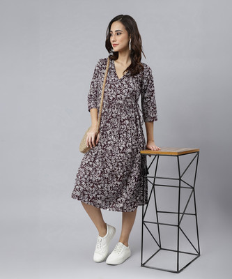 Janasya Women Wrap Purple Midi/Calf Length Dress