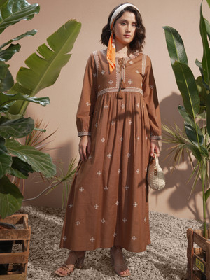 Vishudh Women Maxi Brown Full Length Dress