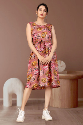 Lnfashionn Women A-line Multicolor Knee Length Dress