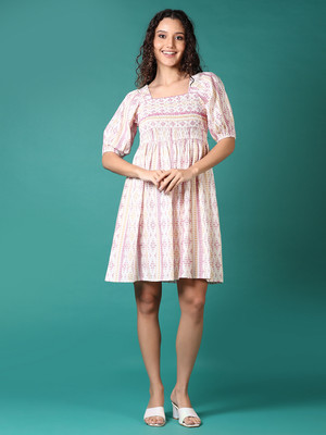 V-MART Women A-line Pink Above Knee/Mid Thigh Length Dress