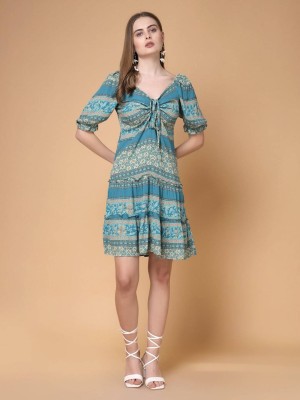 Freehand Women Fit and Flare Blue Dress