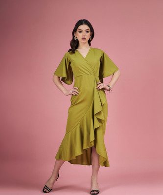 Dressberry Women Bodycon Green Midi/Calf Length Dress