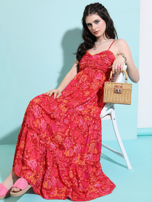 Tokyo Talkies Women Maxi Red Full Length Dress