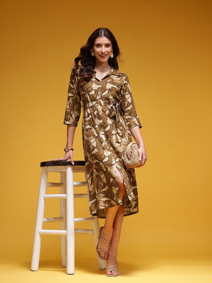 HERE&NOW Women Shirt Green Below Knee Dress