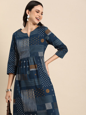 ANOUK Women A-line Blue Below Knee Dress