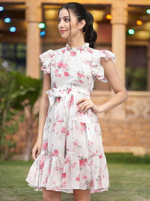 Moda Rapido Women Fit and Flare Pink Knee Length Dress