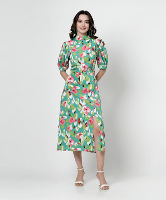 PLUSS Women Fit and Flare Multicolor Midi/Calf Length Dress