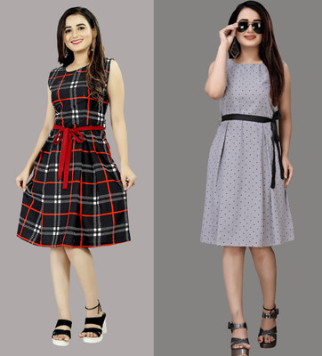 tanvi creation Women Fit and Flare Multicolor Knee Length Dress