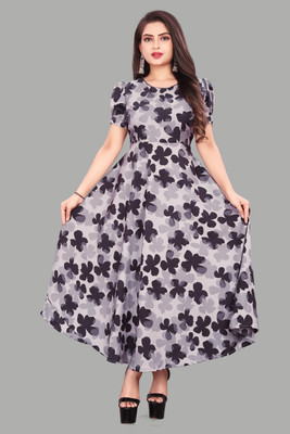 BENIXA TEXTILE Women Fit and Flare Purple Maxi/Full Length Dress