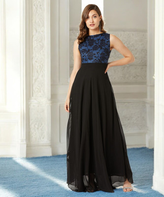 Miss Chase Women Fit and Flare Black Ankle Length Dress