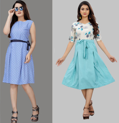 Modli 20 Fashion Women Fit and Flare Multicolor Below Knee Dress