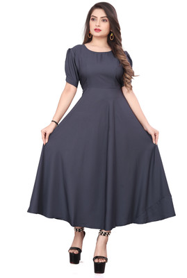 LEZLY Women Fit and Flare Grey Maxi/Full Length Dress