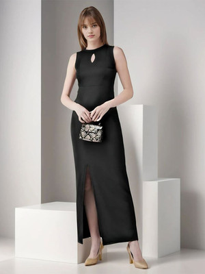 Moda Rapido Women Fit and Flare Black Maxi/Full Length Dress