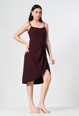 OWL MINK Women Asymmetric Maroon Dress