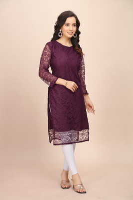 Manthan Creation Women Self Design A-line Kurta(Purple)