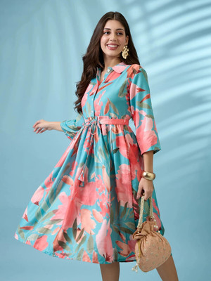 Globus Women A-line Green Midi/Calf Length Dress