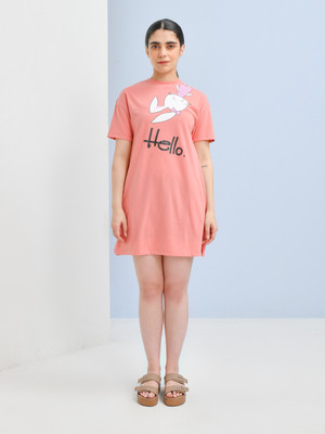 SKYKNIT Women T Shirt Orange Above Knee/Mid Thigh Length Dress
