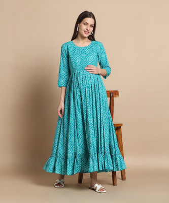 Gujari Women Fit and Flare Light Blue Midi/Calf Length Dress
