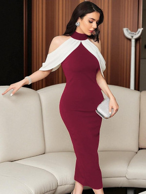 Arbiter Collection Women Bodycon Maroon Midi/Calf Length Dress