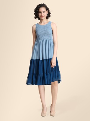 KERI PERRY Women Tiered Light Blue Dress