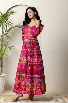 R RANAK CREATION Women Fit and Flare Pink Maxi/Full Length Dress