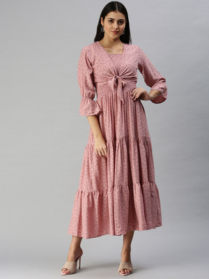 SHOWOFFFF Women Maxi Pink Full Length Dress