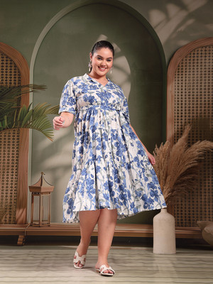 Little More By Stylum Women Fit and Flare Blue Maxi/Full Length Dress