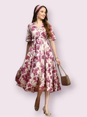 fashionstreet Women Fit and Flare White Below Knee Dress