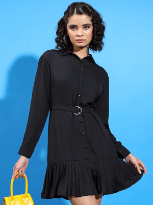 Tokyo Talkies Women Shirt Black Knee Length Dress