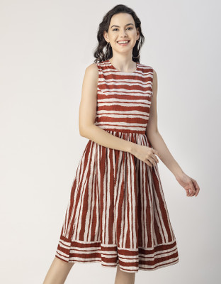 moomaya Women Fit and Flare Brown Knee Length Dress