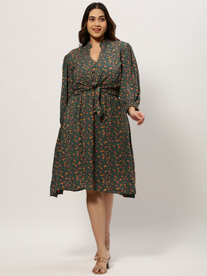 SHOWOFFFF Women Fit and Flare Dark Green Midi/Calf Length Dress