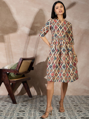 all about you Women Fit and Flare Brown Midi/Calf Length Dress