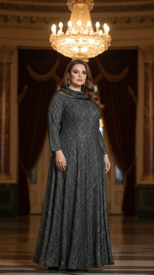 Chawla jee traders Women Fit and Flare Silver Maxi/Full Length Dress