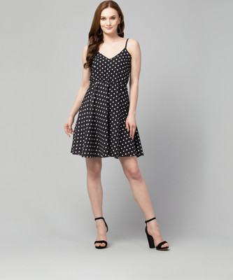 pluckily Women Fit and Flare Black Above Knee/Mid Thigh Length Dress