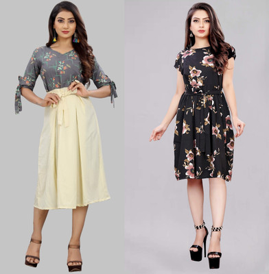 maruti fab Women Fit and Flare Multicolor Knee Length Dress