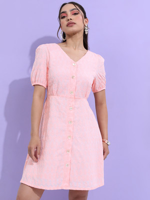 Vishudh Women Skater Pink Above Knee/Mid Thigh Length Dress